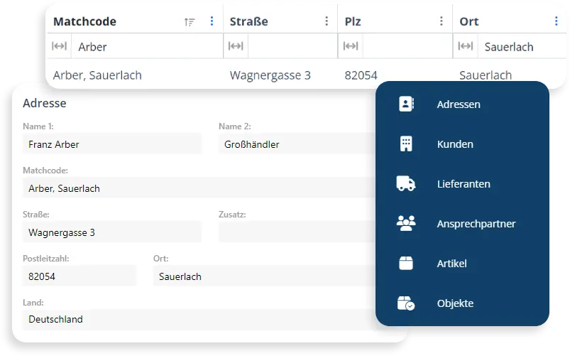 Stammdatenverwaltung für Kunden, Lieferanten und Ansprechpartner mit bidirektionaler Sage 100 Schnittstelle